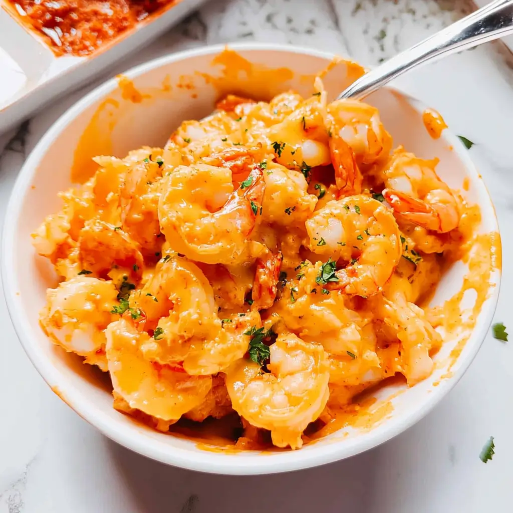 Boom boom shrimp served with vibrant orange sauce in a bowl.