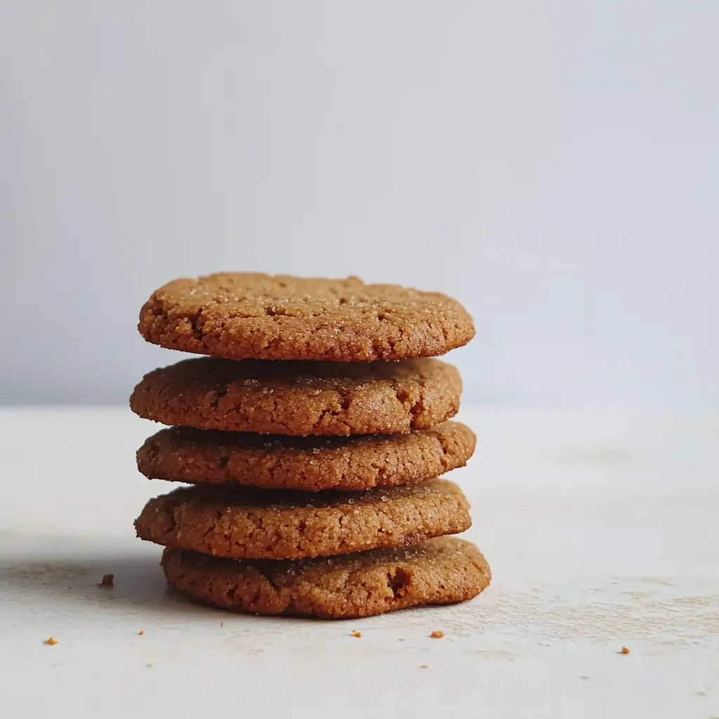 A stack of golden graham cracker cookies on a white surface.