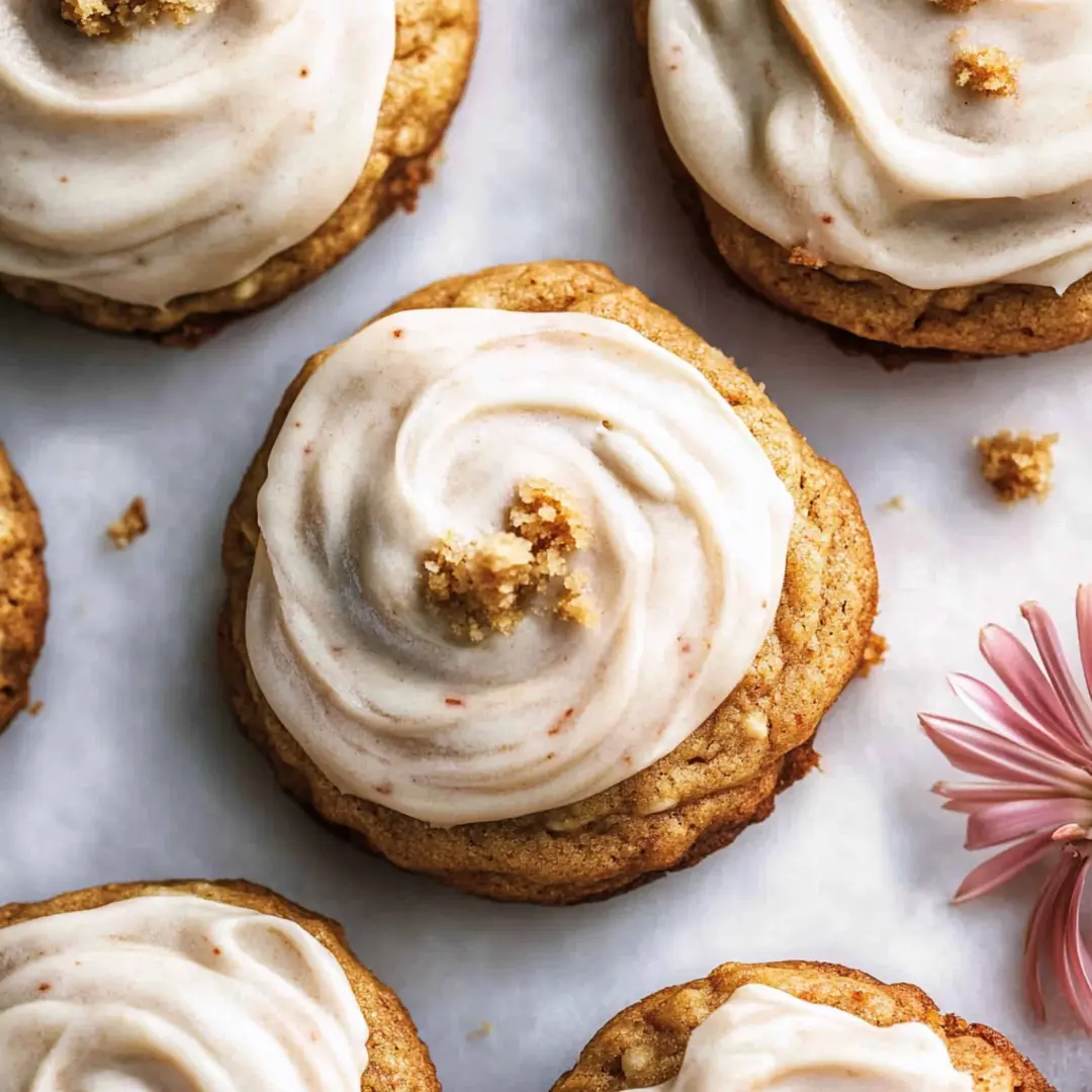 Soft carrot cake cookies with cream cheese drizzle